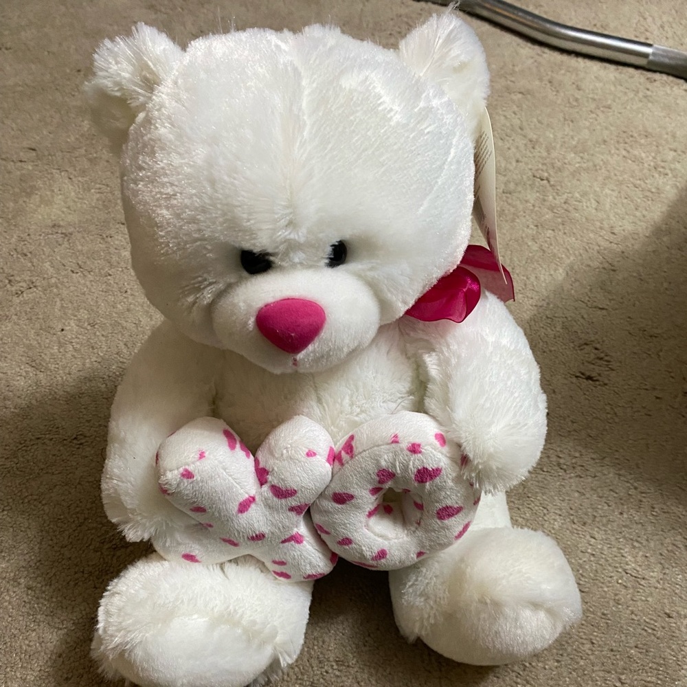 White bear xo soft plushie with red ribbon